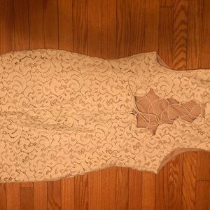 white lace dress, tan lining